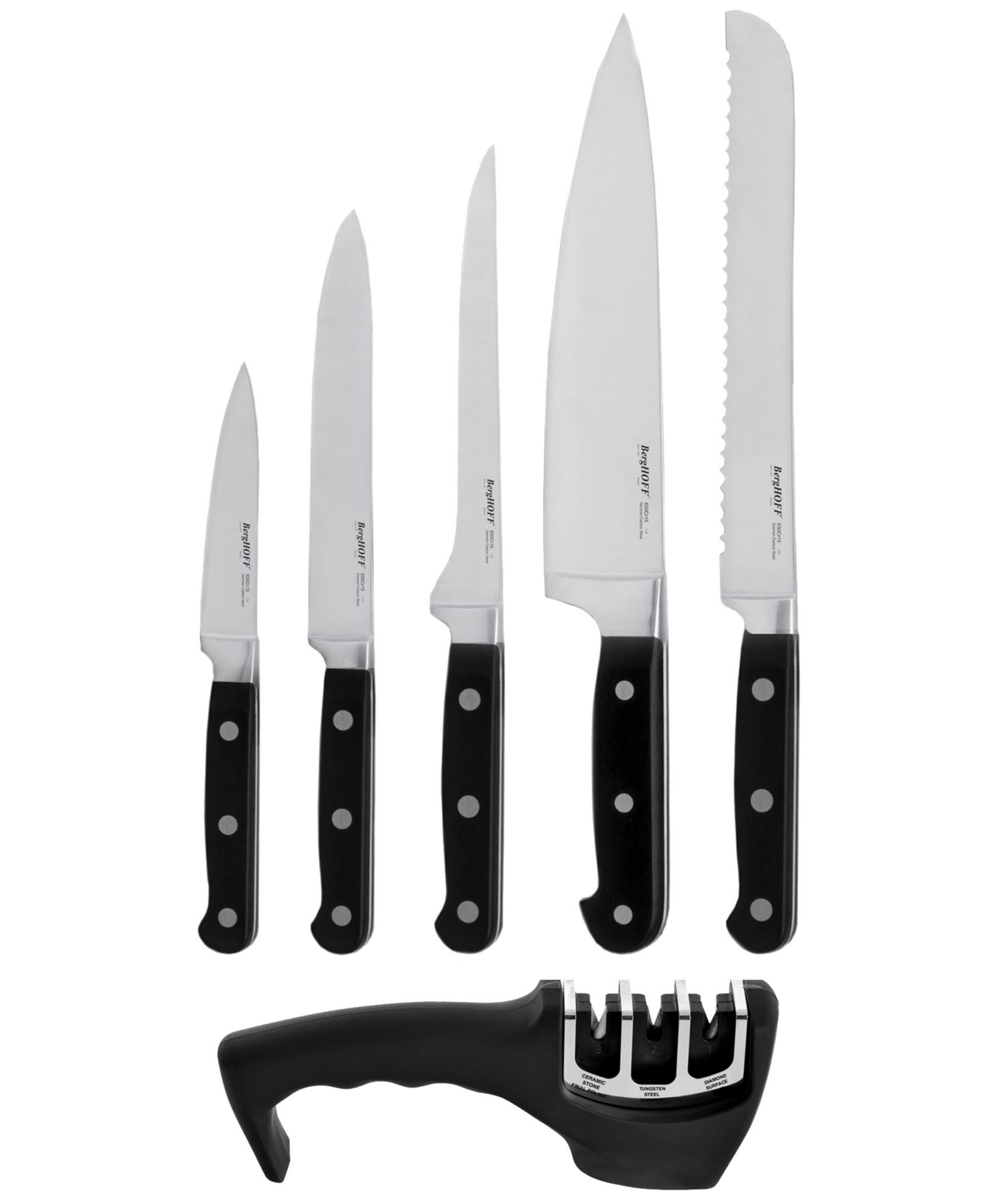 BergHOFF Contempo German Steel 7-Pc. Cutlery Set in Wood Case & Sharpener