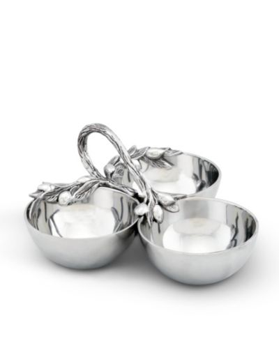 Алюминиевая сервировочная чаша Arthur Court Sand-Cast 3 Compartment Olive Pattern