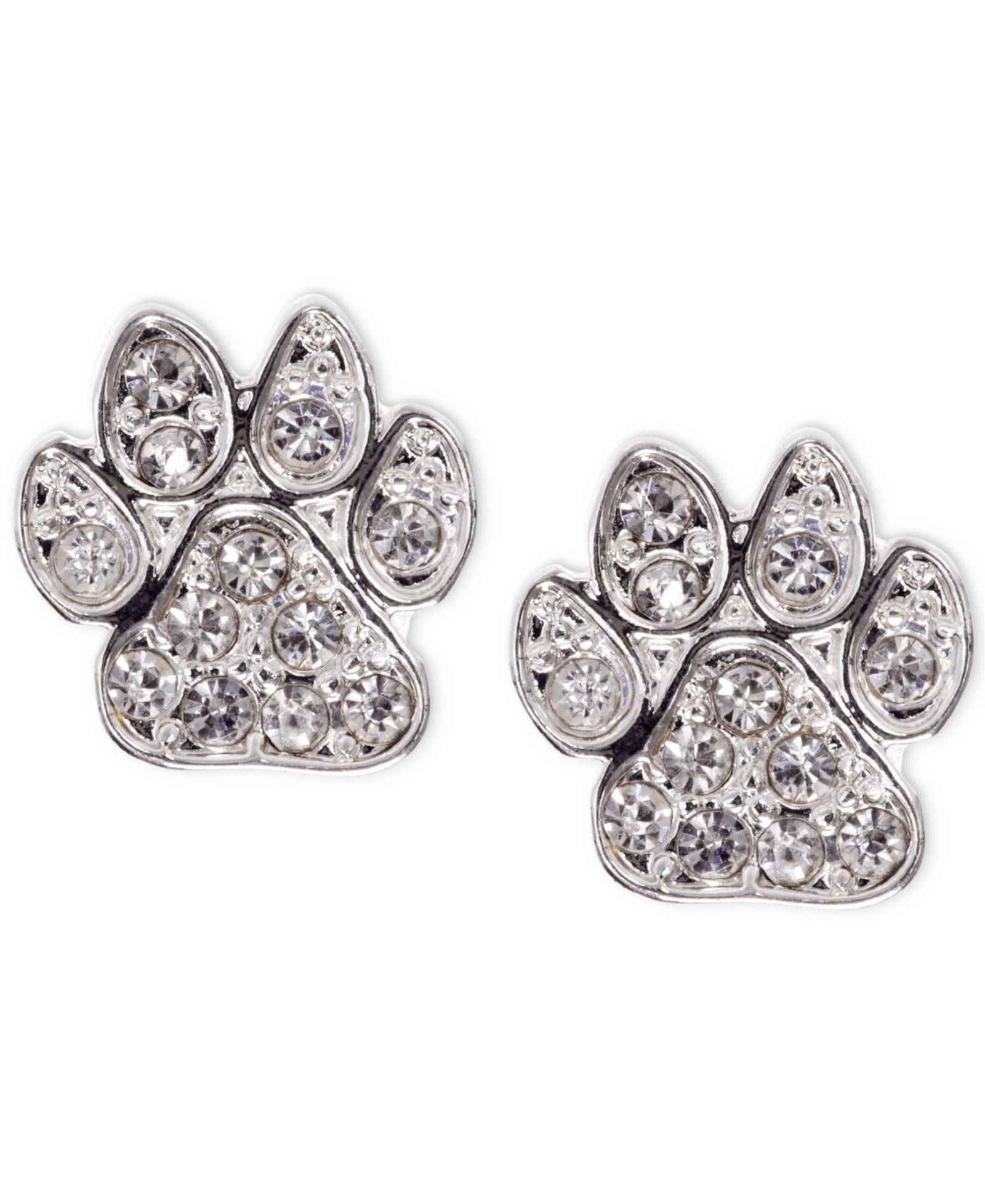 Pet Friends Jewelry Silver-Tone Pavé Paw Stud Earrings