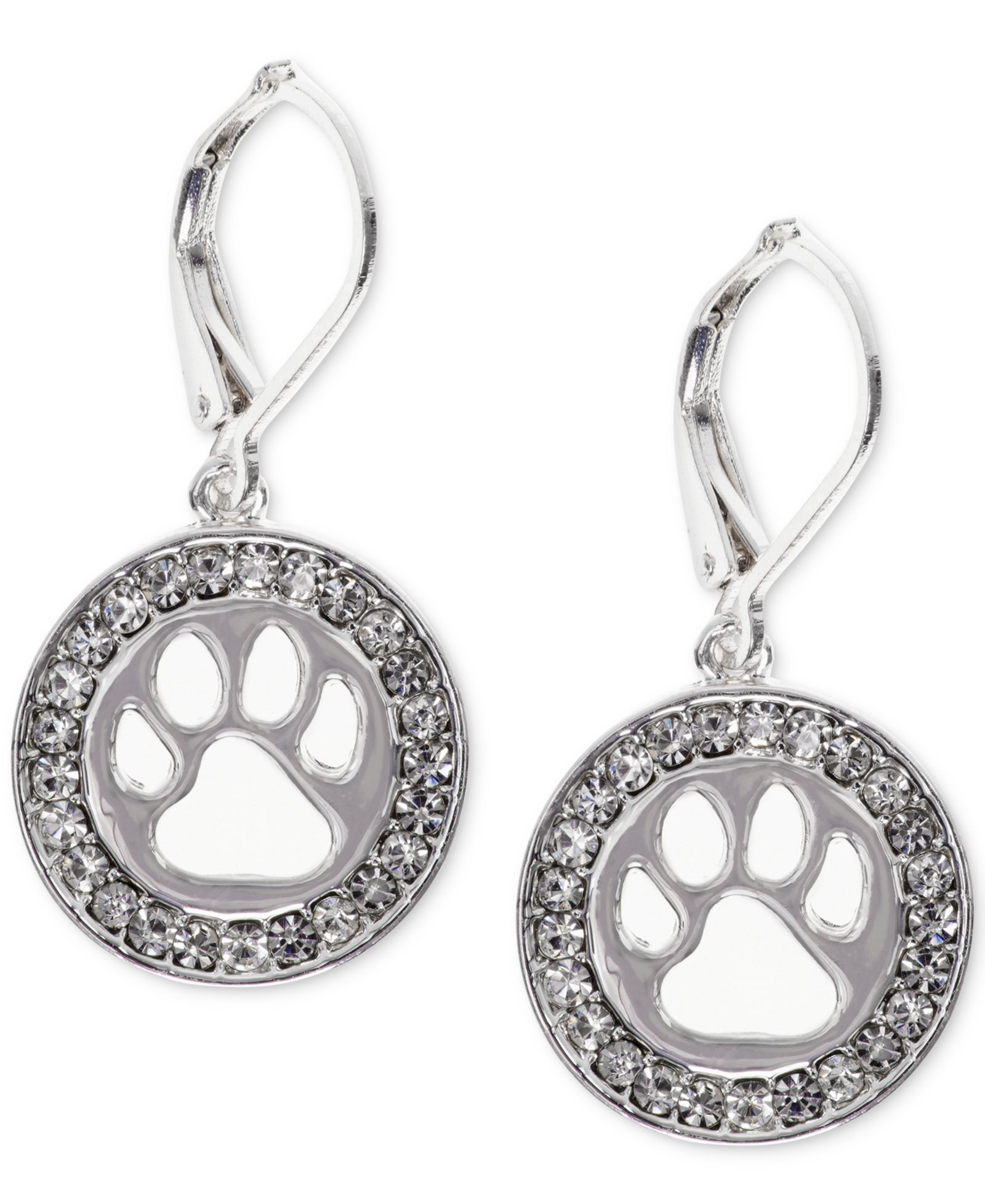 Pet Friends Jewelry Silver-Tone Pavé Paw-Cutout Drop Earrings