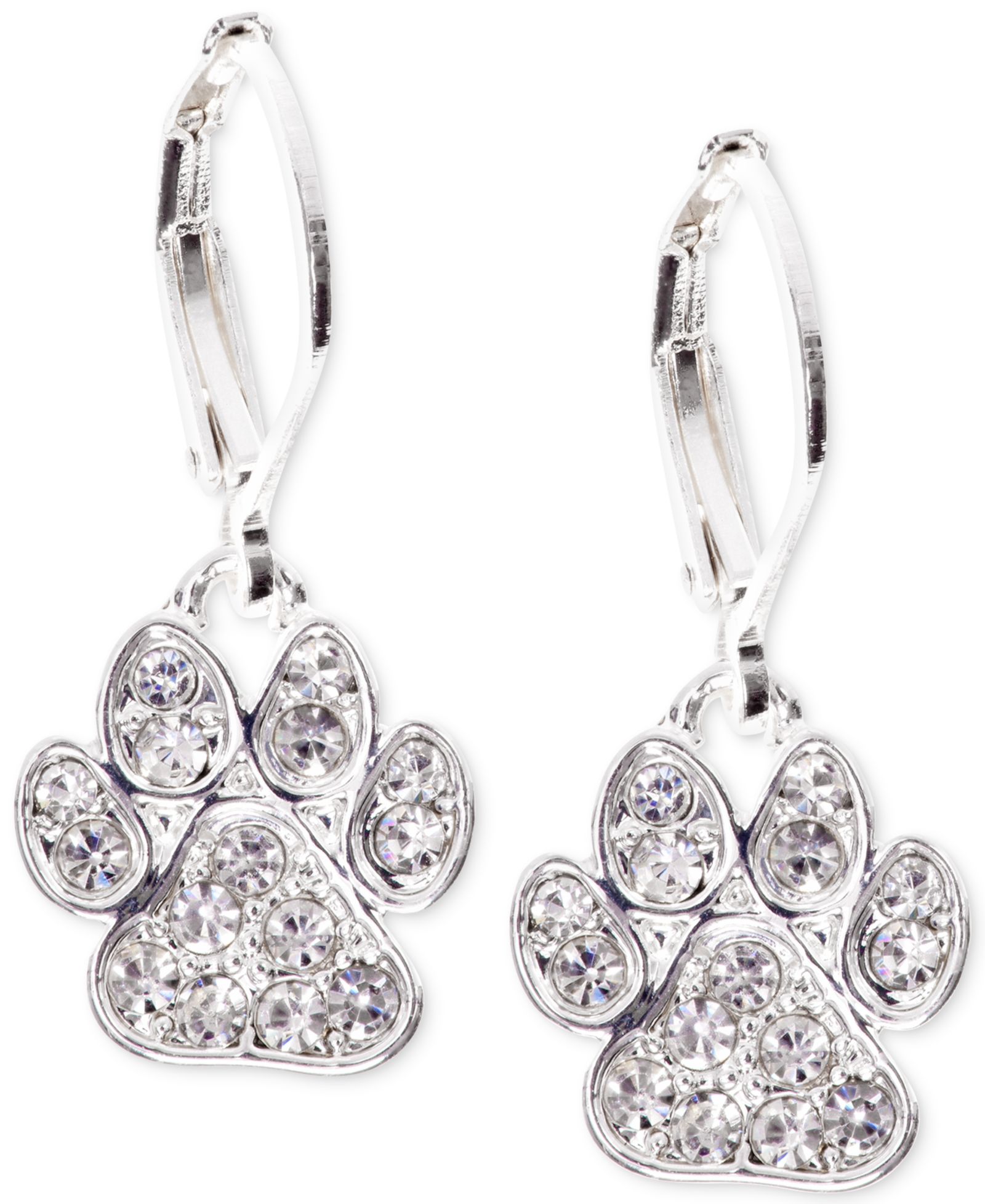 Pet Friends Jewelry Silver-Tone Pavé Paw Drop Earrings