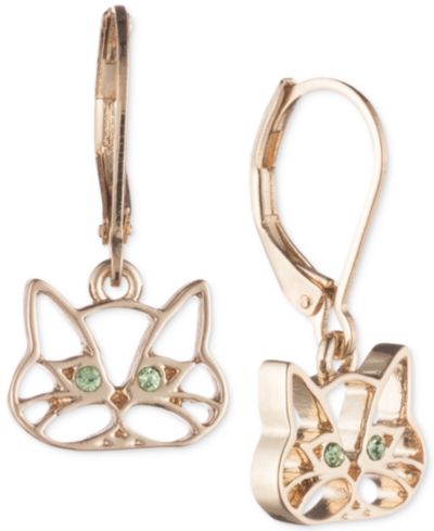 Серьги-подвески Pet Friends Jewelry Gold-Tone Green Crystal Cat