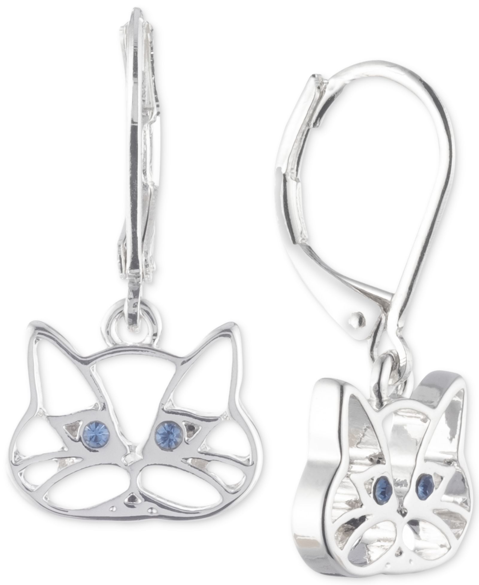 Pet Friends Jewelry Silver-Tone Blue Crystal Cat Drop Earrings