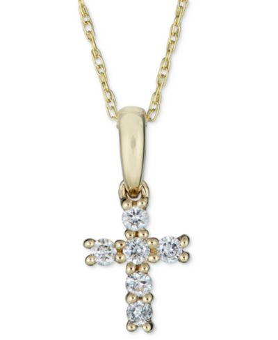 Подвеска Diamond Cross Pendant (1/8 ct. t.w.) в 14k Gold, 16" + 2" extender