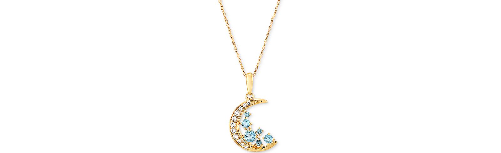 Подвеска-кулон с синим топазом (3/8 ct. t.w.) и белым топазом (1/6 ct. t.w.) в форме полумесяца из 14k Gold, 18"