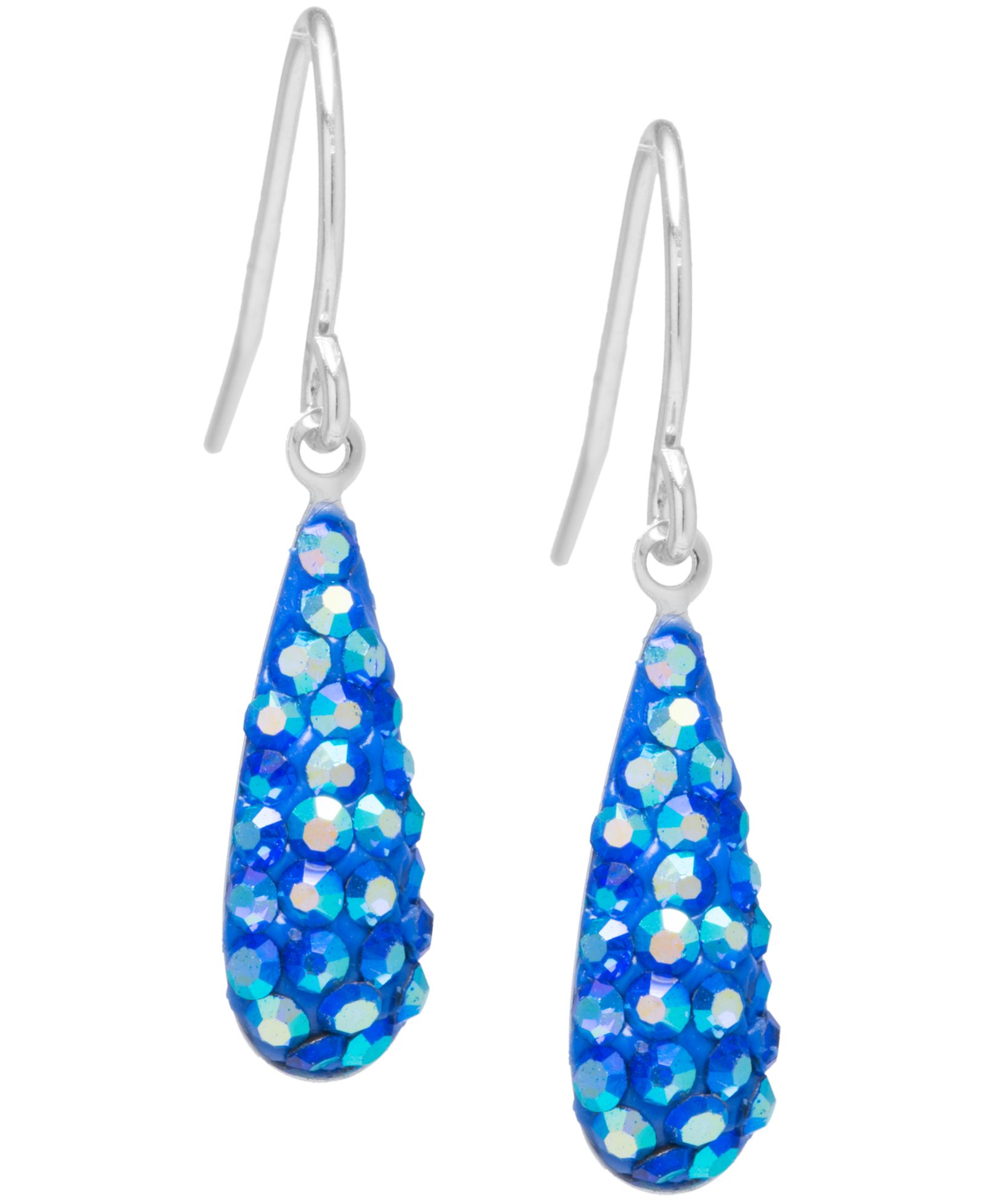 Pave Crystal Teardrop Earrings in Sterling Silver. Available in Clear, Black, Blue, Multi, Purple or Red