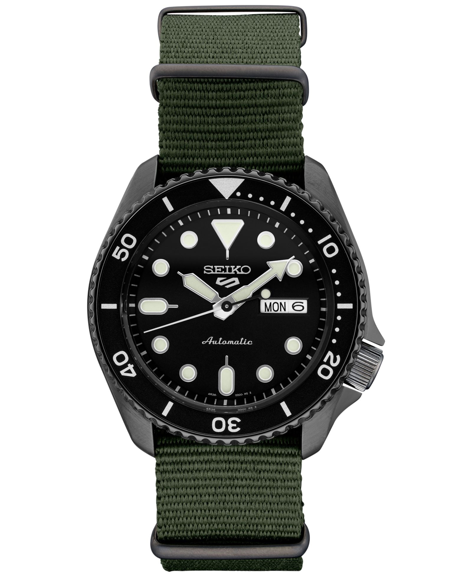 Мужские часы Seiko Automatic 5 Sports Green Nylon Strap, 42.5mm