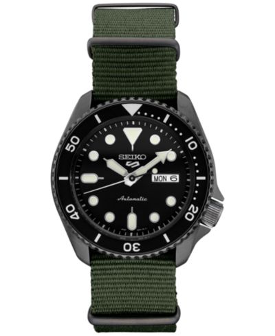 Мужские часы Seiko Automatic 5 Sports Green Nylon Strap, 42.5mm