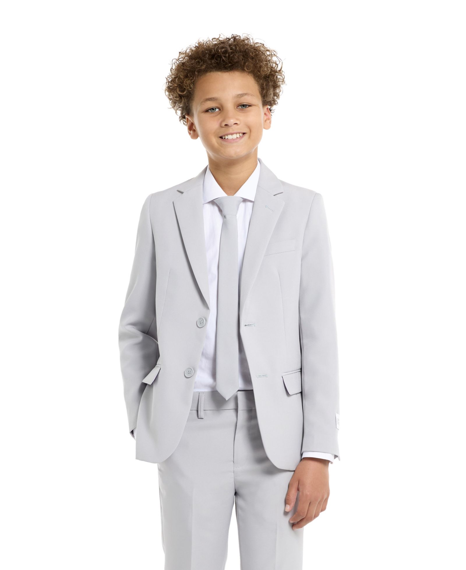 Opposuits Big Boys Groovy Grey Slim Fit Solid Suit Including Blazer, Pants and Clip-On-Tie