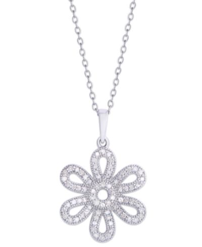 Подвеска-кулон с цветами из стерлингового серебра, 3/8 ct. t.w. Diamond