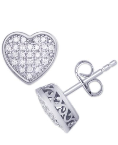 Серьги-гвоздики Diamond 1/4 ct. t.w. Pave Heart в серебре Sterling Silver