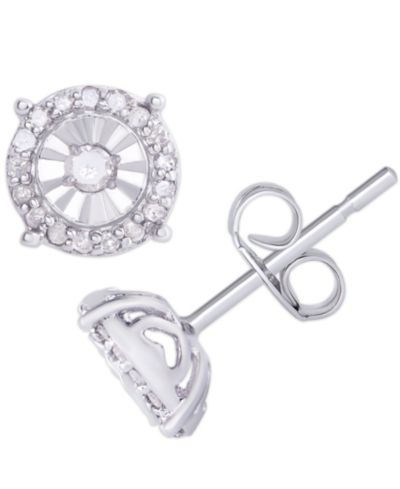 Серьги-гвоздики Diamond 1/4 ct. t.w. Round Miracle Plate Sterling Silver