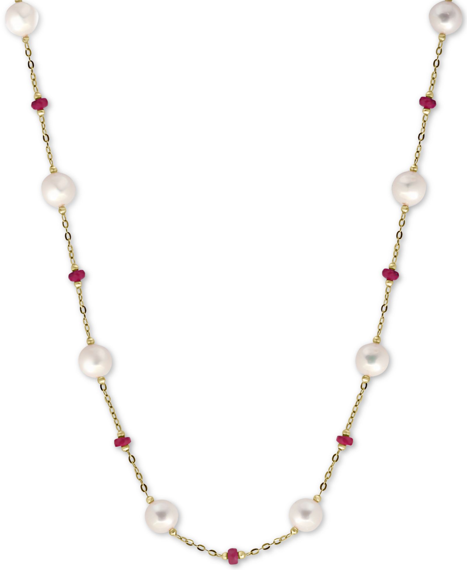 Колье EFFY Cultured Freshwater Pearl (8mm) & Ruby (3-1/3 ct. t.w.) 18" из золота 14k