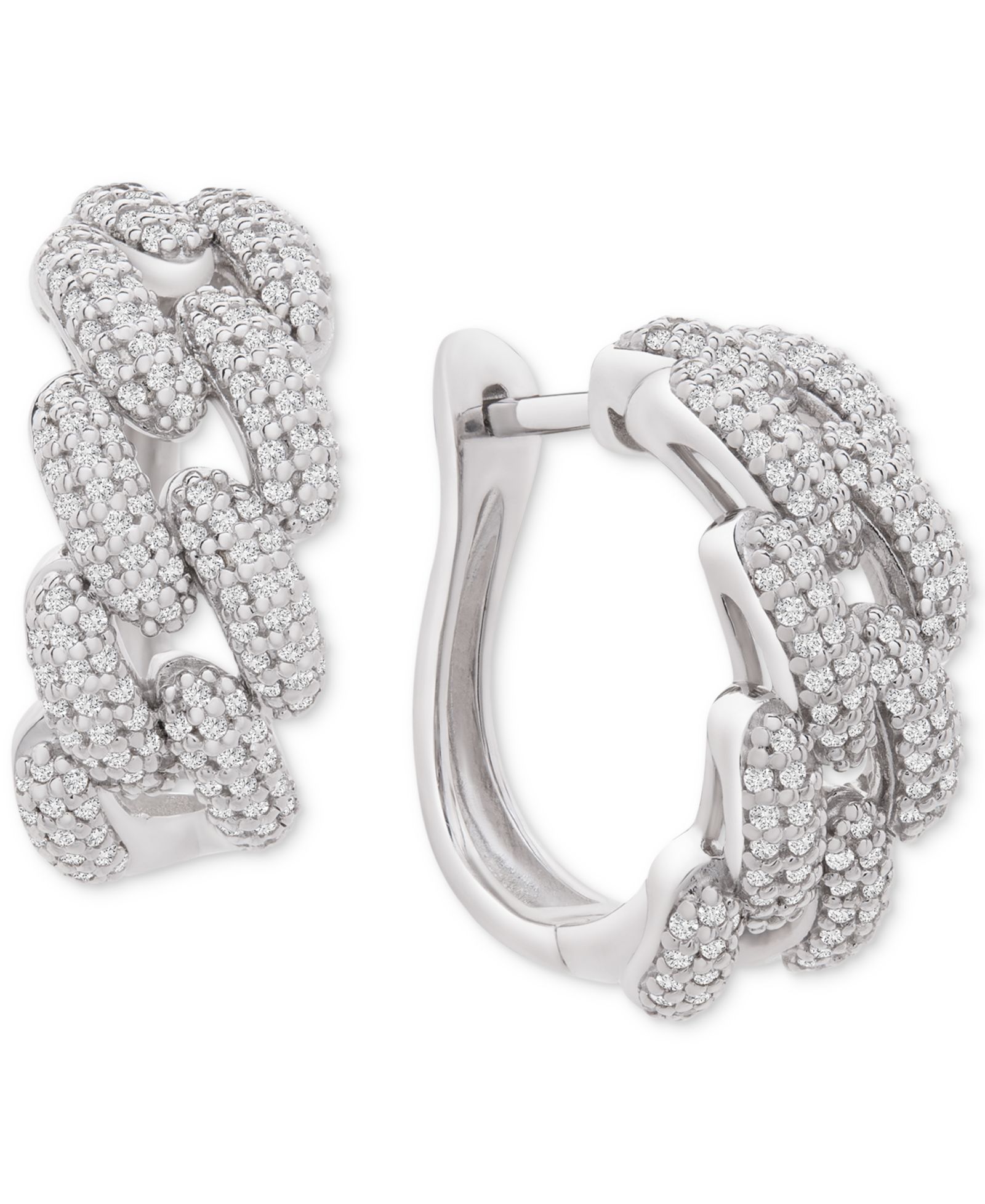 Wrapped in Love™ Diamond Chain Link Detail Small Hoop Earrings (1 ct. t.w.) in Sterling Silver, .79", Created for Macy's