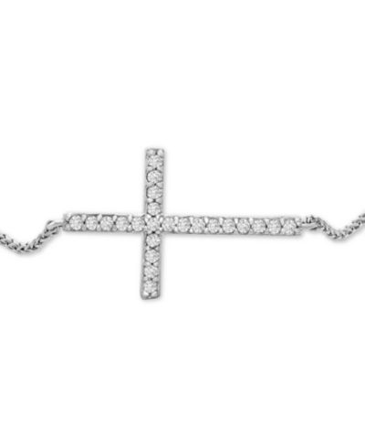 Wrapped™ Diamond Sideways Cross Bolo Bracelet (1/6 ct. t.w.) in 14k White Gold, Created for Macy's