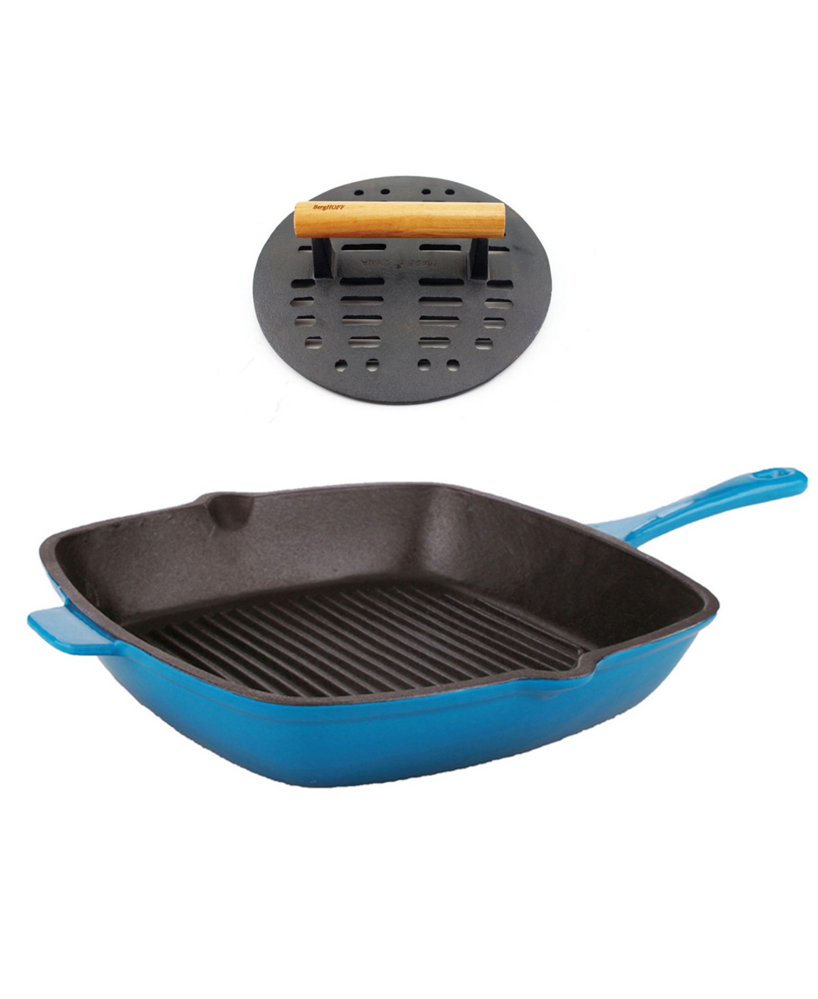 BergHOFF Neo 2pc Cast Iron 11" Grill Pan with Slotted Steak Press