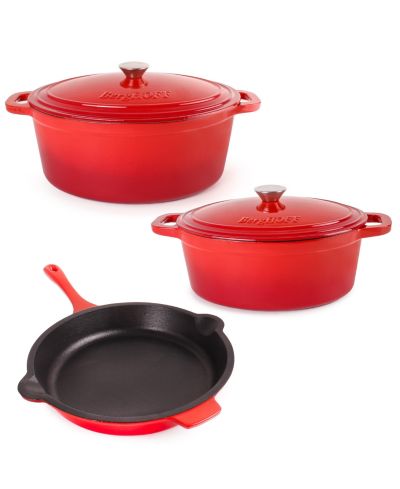 BergHOFF Neo 5pc Cast Iron Oval Dutch Oven Set with 10" Fry Pan, 5qt. and 8qt.