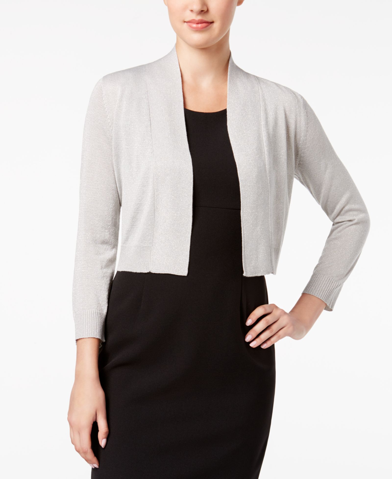 Calvin Klein Three-Quarter-Sleeve Glitter Shrug Cardigan
