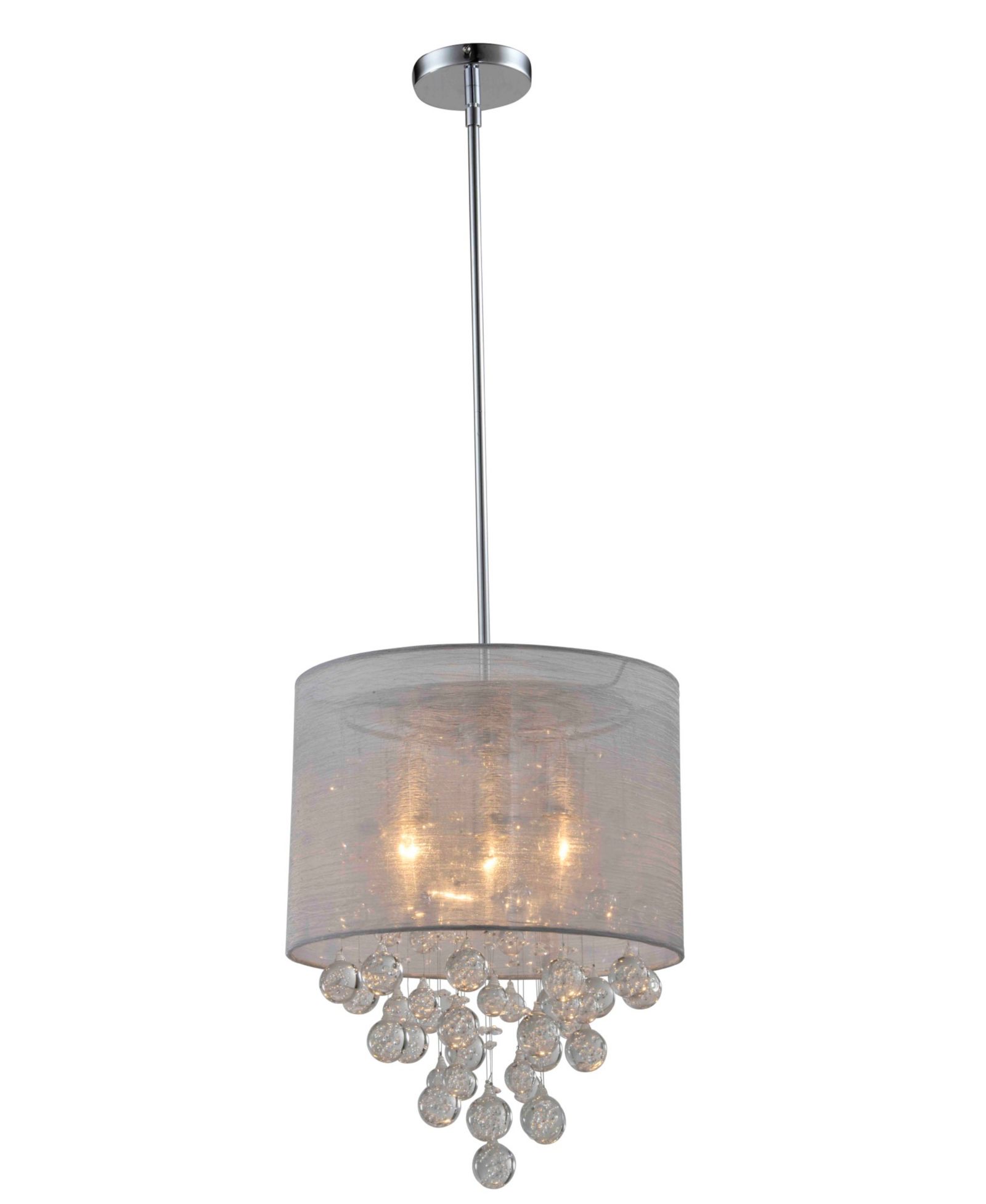 Artiva USA Modern, Comtemporary Charlotte Textured Silk Shade 3-Light Crystal Chandelier with Bubbles Glass Ball