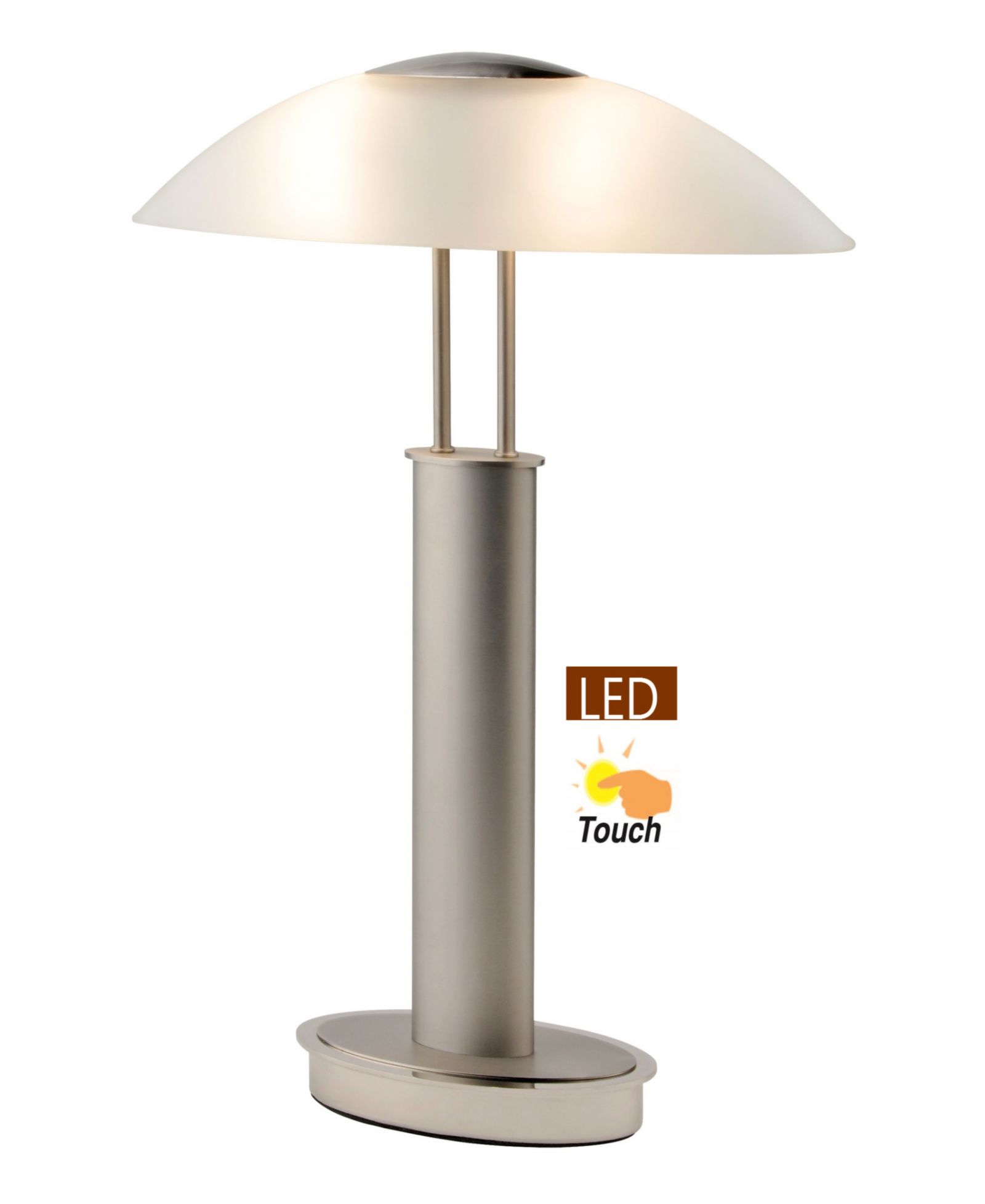 Artiva USA 2 Tone Satin Nickel LED Touch Table Lamp with Oval Canoe and Frosted Glass Shade
