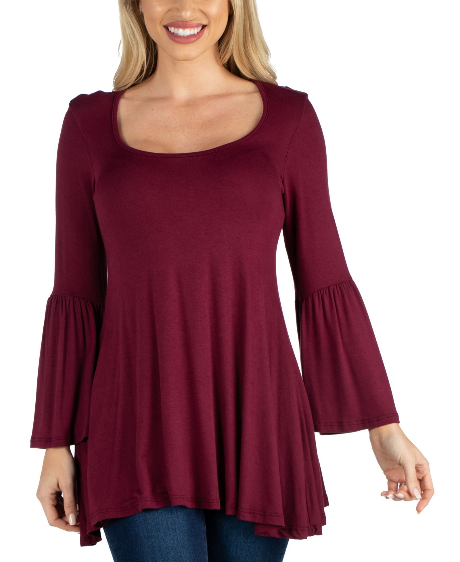 Женский туник-топ 24Seven Comfort Apparel Swing High Low Bell Sleeve