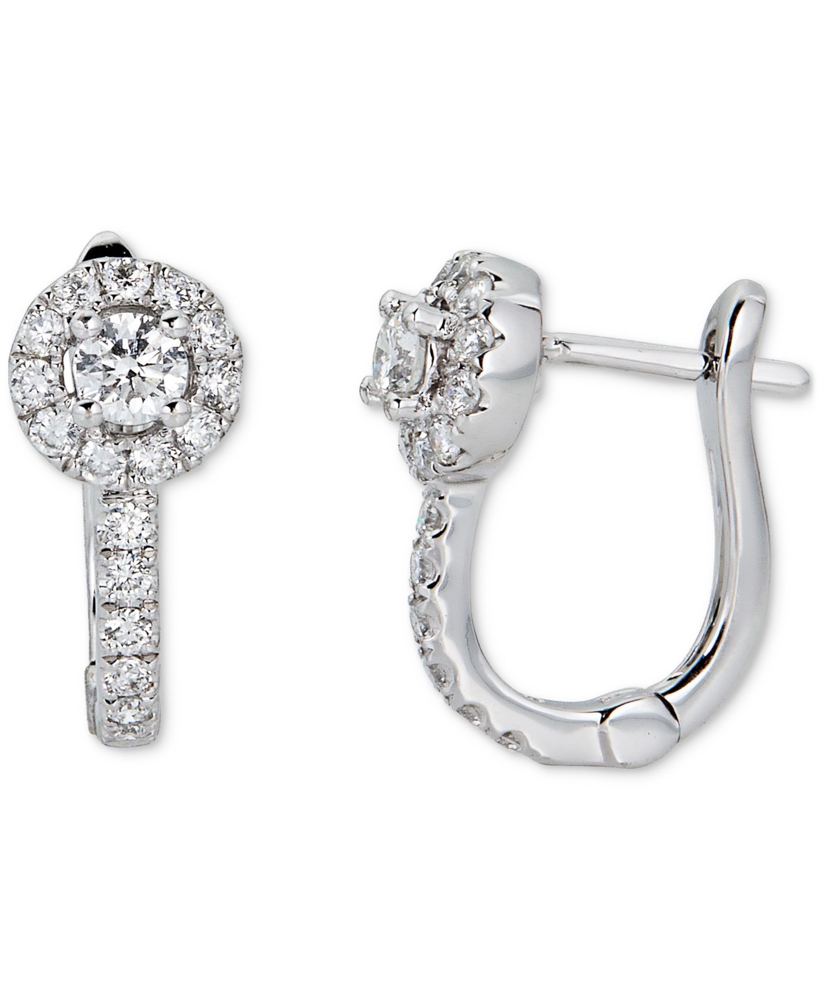 Серьги-кольца Diamond Halo Cluster Small Hoop в 14k White Gold,.5"