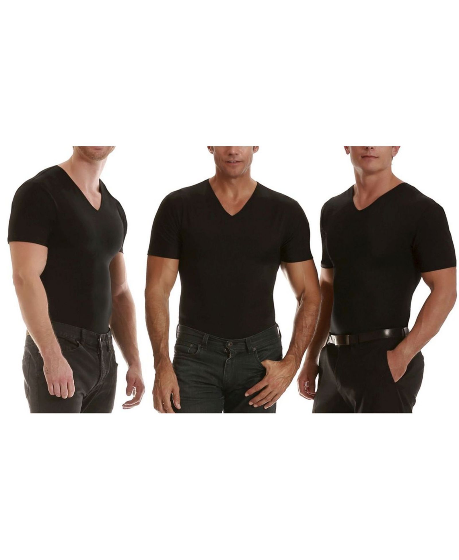 Insta Slim Men's 3 Pack Compression Short Sleeve V-Neck T-Shirts