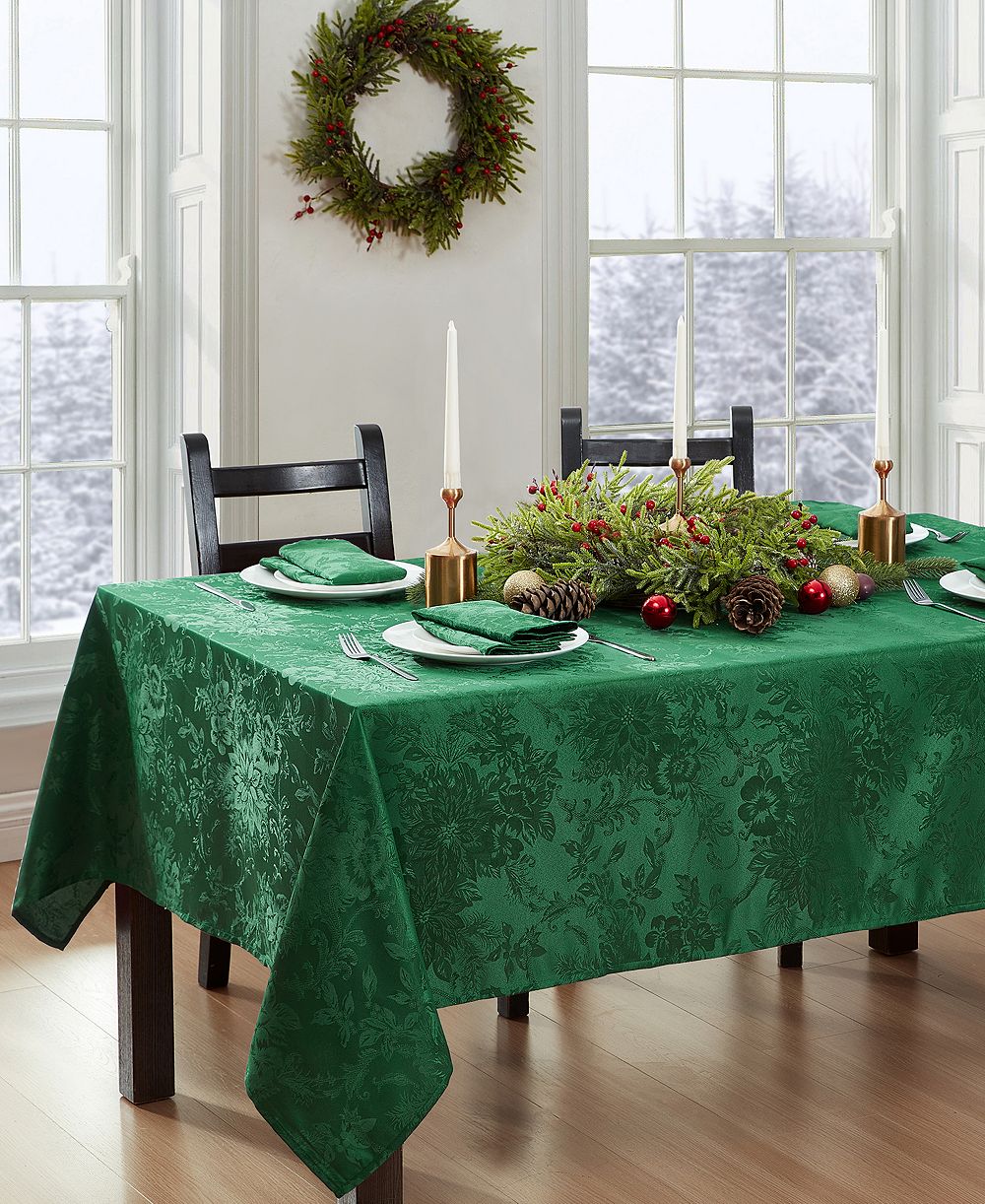 Elrene Poinsettia Elegance Jacquard Holiday Tablecloth- 52" Square