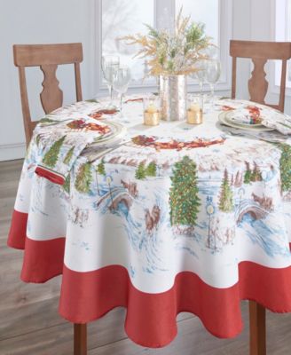 Elrene Santa's Snowy Sleighride Tablecloth - 60" x 84" Oval