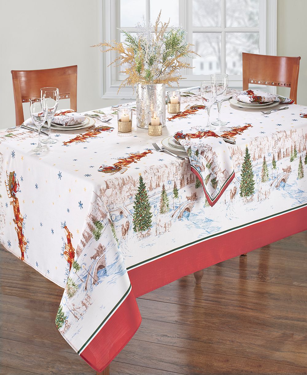 Elrene Santa's Snowy Sleighride Tablecloth - 60" x 102"