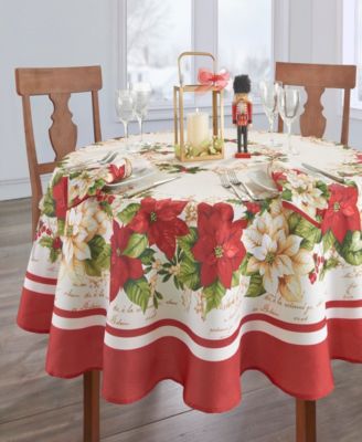 Elrene Red and White Poinsettias Tablecloth - 60" x 84" Oval