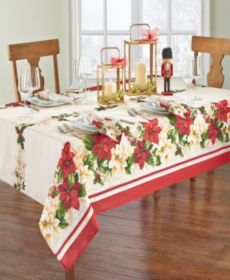 Elrene Red and White Poinsettias Tablecloth - 60" x 102"