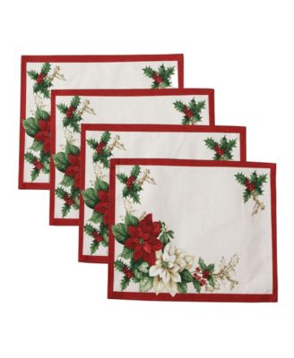 Elrene Red and White Poinsettias Placemat, Set of 4