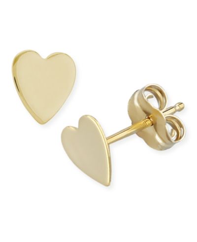 Серьги-гвоздики Flat Heart из желтого или белого золота 14k