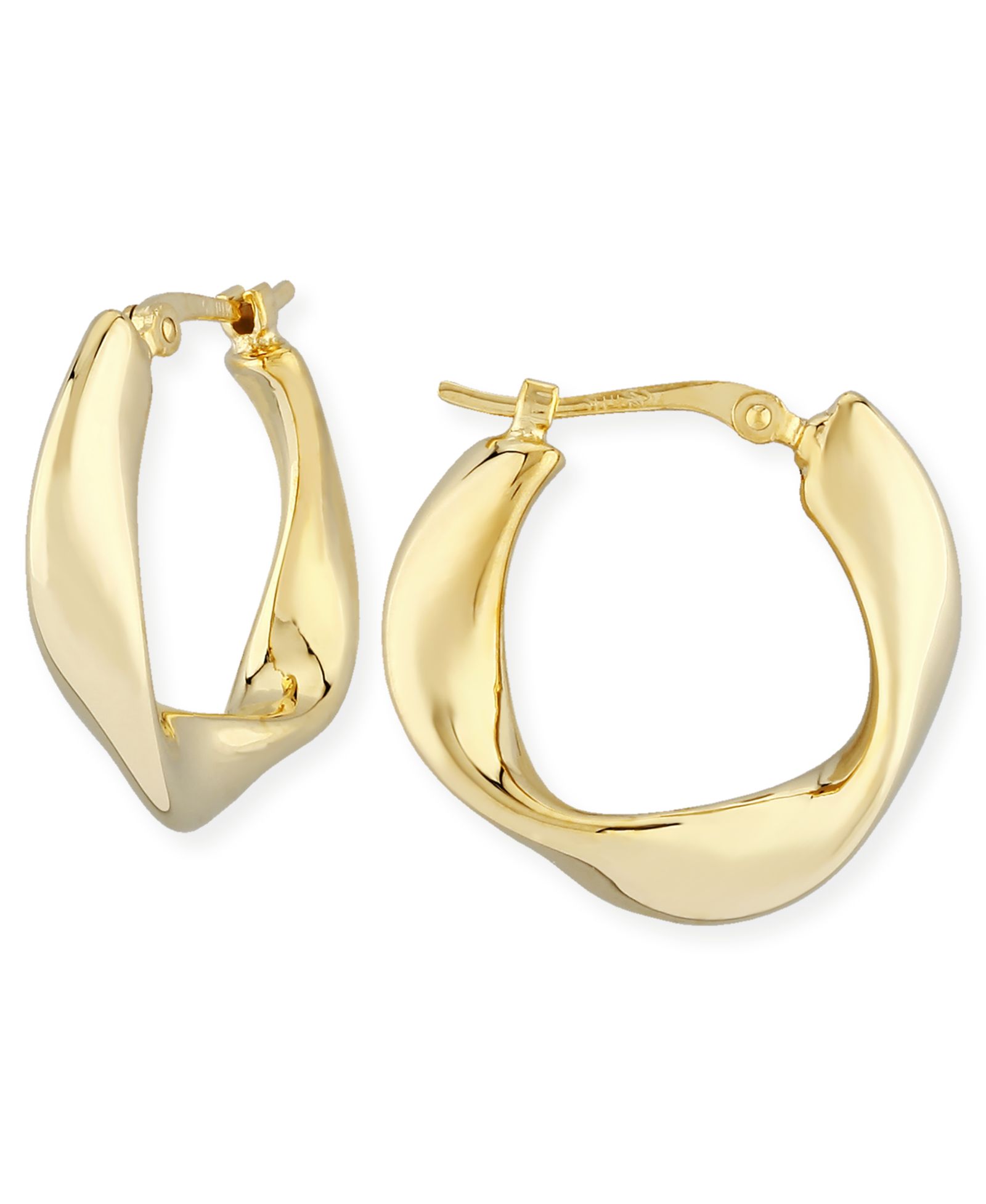 Комплект серег-колец Flat Twist в золоте 14k