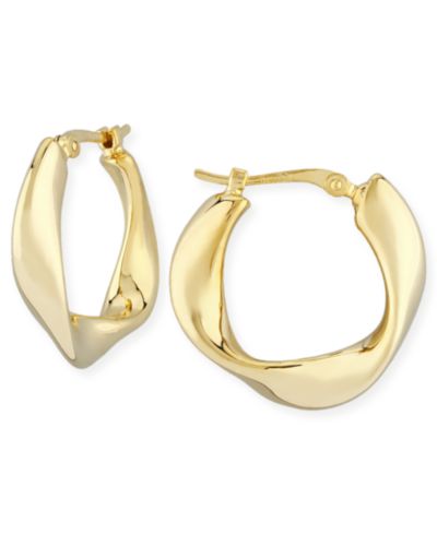 Комплект серег-колец Flat Twist в золоте 14k