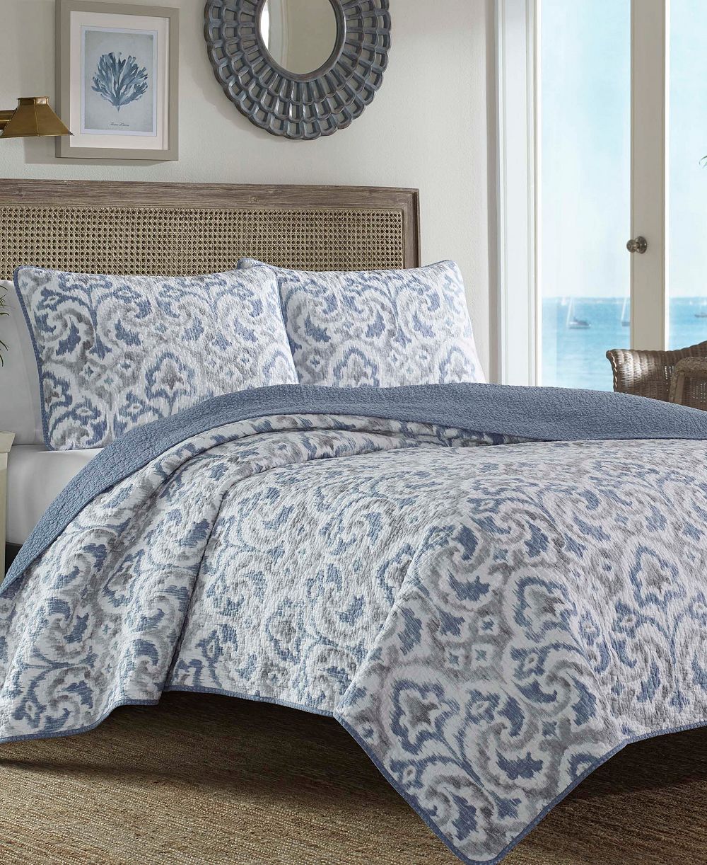 Tommy Bahama Cape Verde Smoke Reversible 3-Piece Quilt Set, King