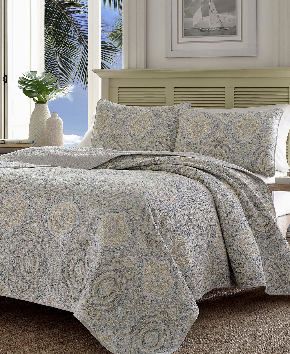 Tommy Bahama Turtle Cove Cotton Reversible 3 Piece Quilt Set, King