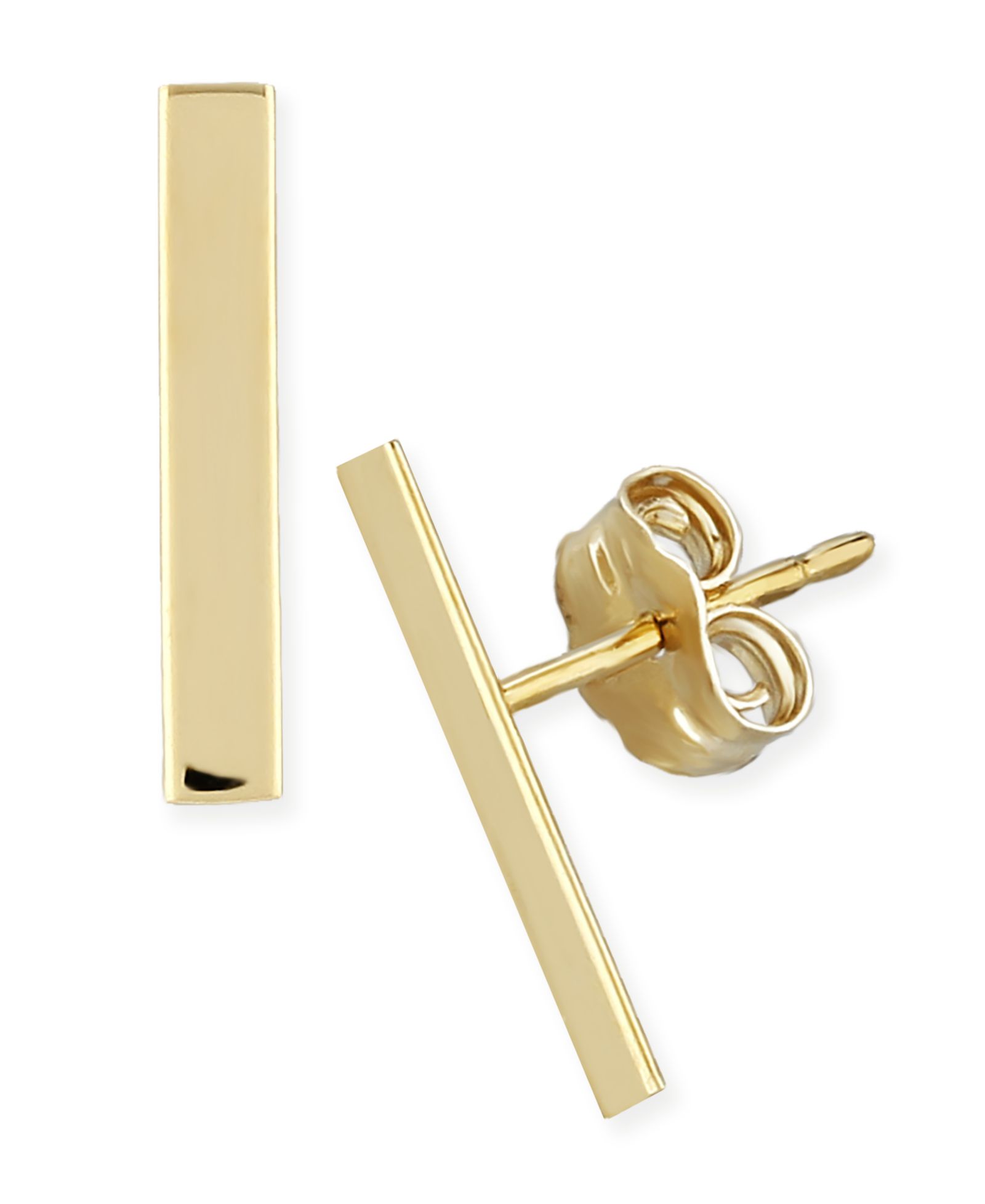Flat Bar Stud Earrings Set in 14k Yellow or Rose Gold