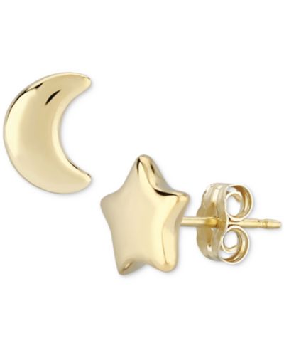 Набор серьги-гвоздики Star & Moon из желтого золота 14k (8mm)