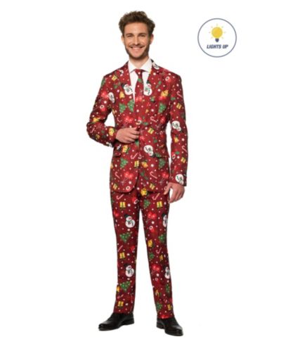 Suitmeister Men's Christmas Suit - Real Light Up Festive Outfit Slim Fit - Green