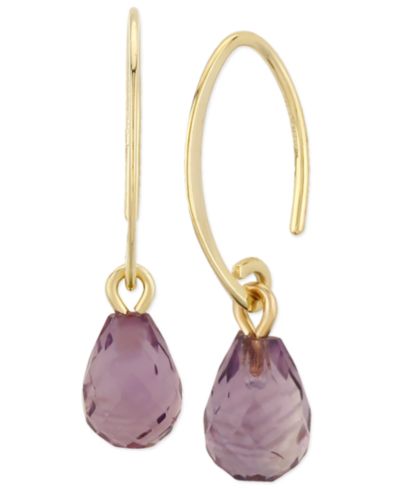 Серьга-подвеска с драгоценным камнем в 14k желтом золоте (аметист, цитрин, перидот)