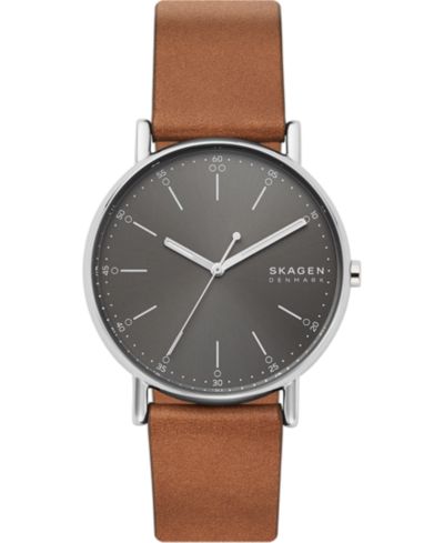 Мужские часы Skagen Signatur с коричневым кожаным ремешком, 40 мм