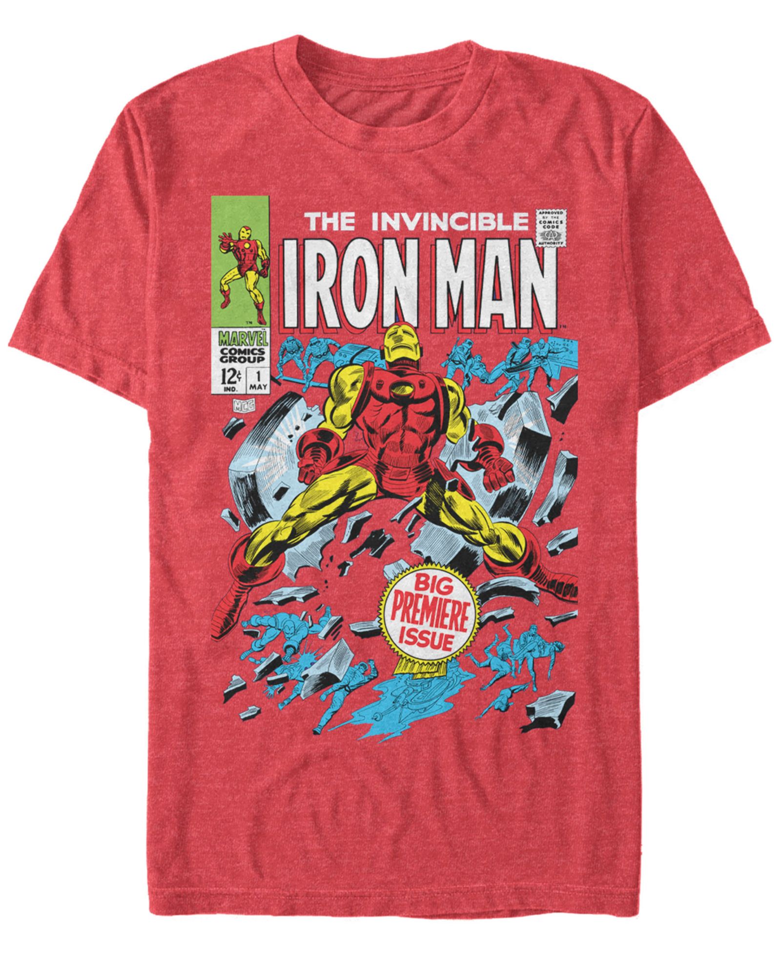 Marvel Мужская футболка Iron Man Invincible Premier Issue Comic Book Cover с коротким рукавом