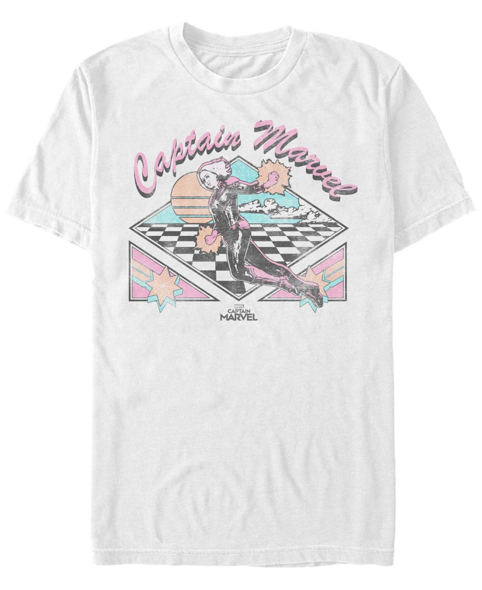 Marvel Men's Captain Marvel Retro Checkered Comic, Short Sleeve T-shirt