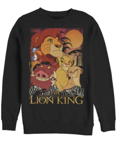 Disney Мужская флисовая толстовка с круглым вырезом Lion King Happy Group Shot Sunset