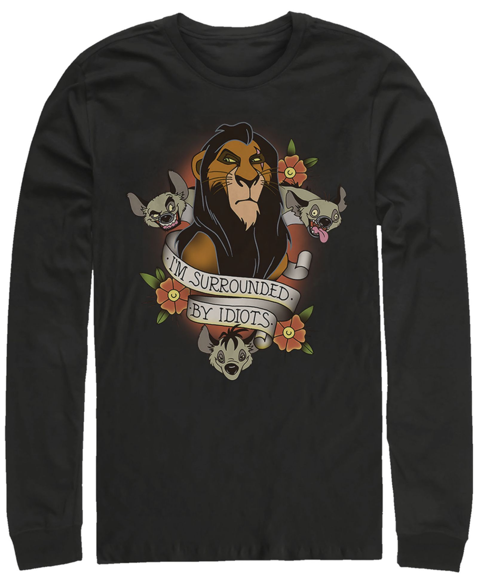 Disney Men's Lion King Scar Surrounded by Idiots Tattoo, Long Sleeve T-Shirt