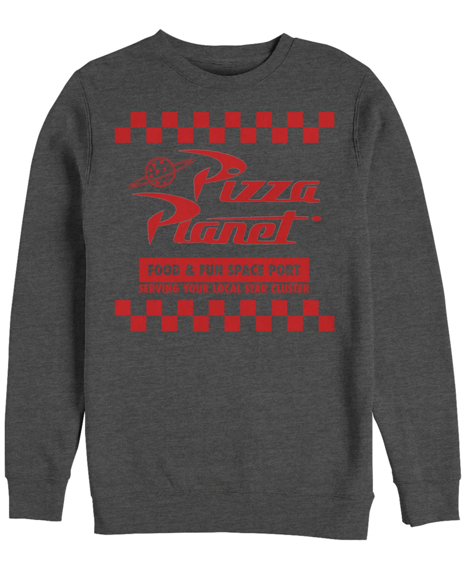 Disney Pixar Men's Toy Story Pizza Planet Checkered Logo, Crewneck Fleece