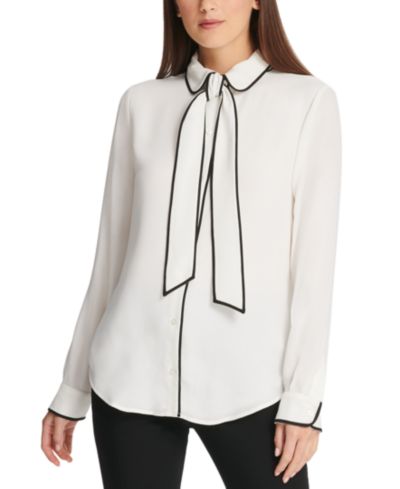 DKNY Petite блузка на пуговицах с отделкой по краю