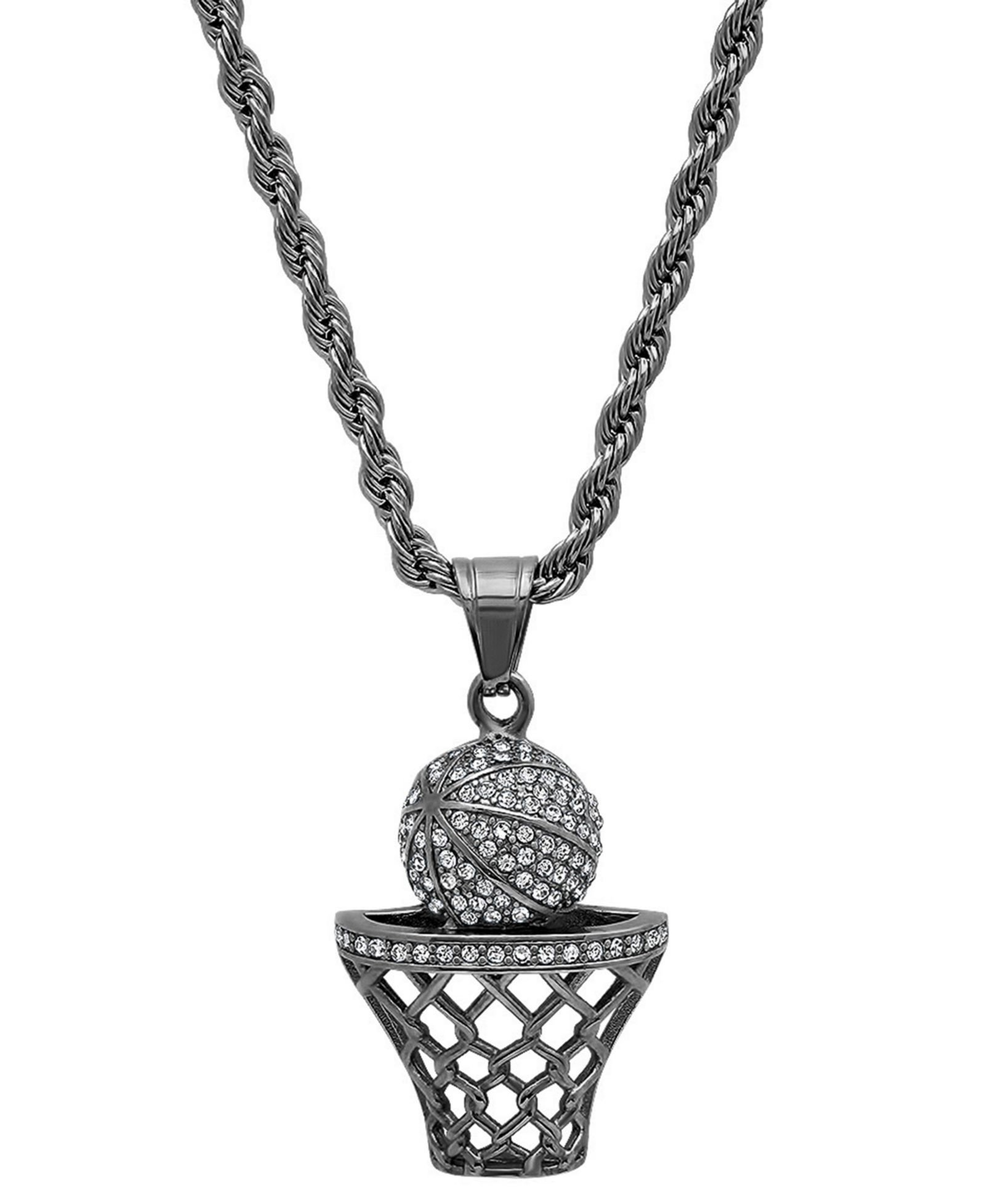 Кулон-подвеска Steeltime Men's 18K Gold Plated stainless steel Basketball Hoop Simulated Diamond